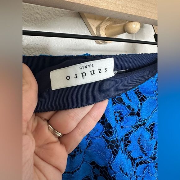 Sandro Mid Length Lace Skirt Blue Sz 1 - Picture 8 of 8